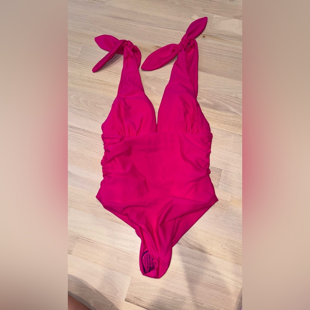 Rebecca Vallance Bright Pink Halter Kids One-Piece Swimsuit